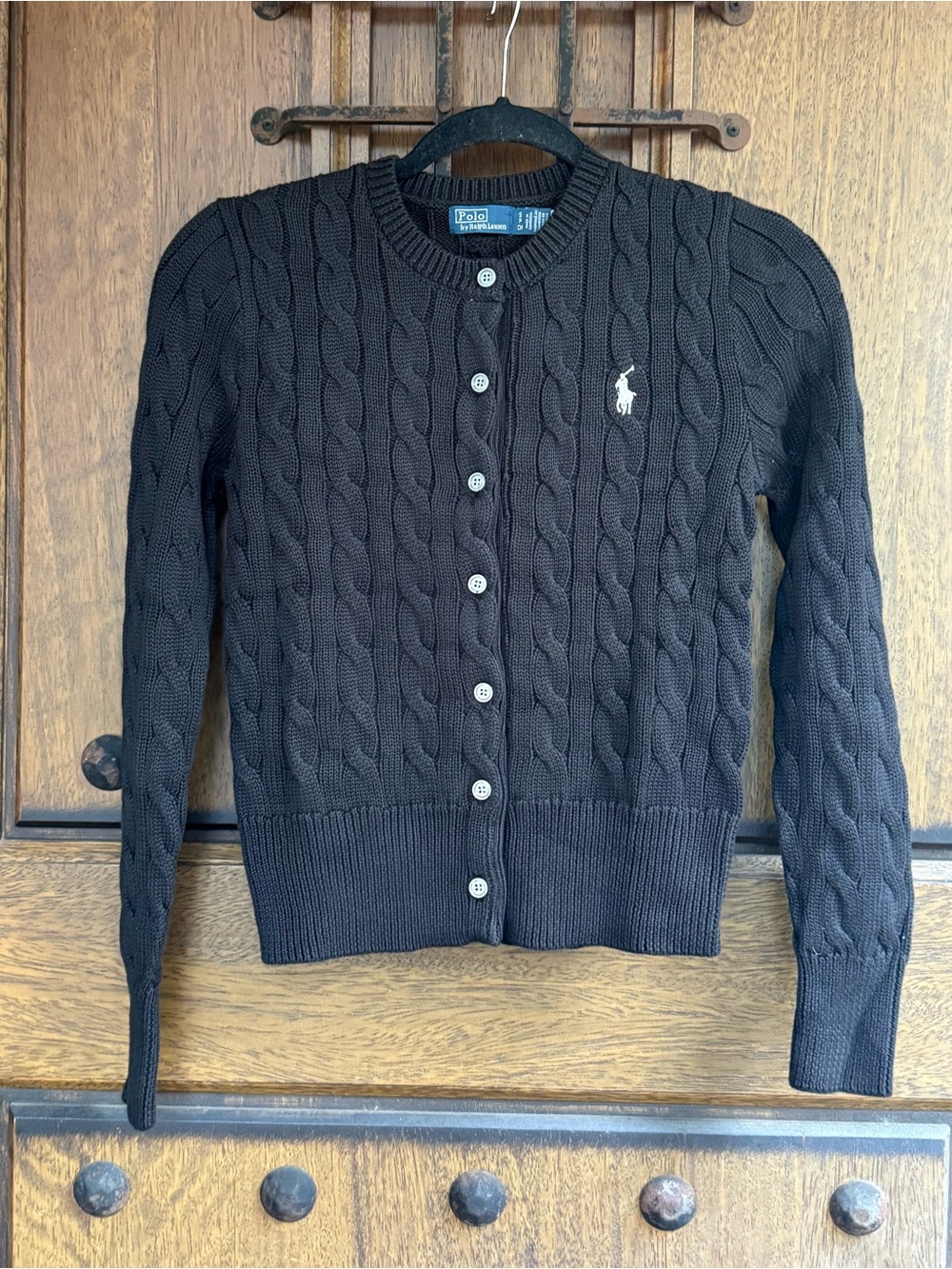 Polo by Ralph Lauren Black Cable-Knit Button Cardigan Size S